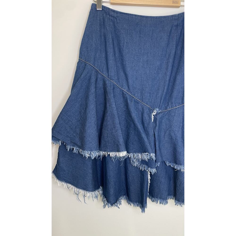 BP Y2K Skirt Ruffle Fringe Hem Western Denim Above Knee Cowgirl Boho Blue Size S - Picture 3 of 11